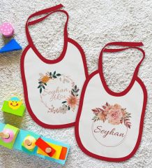 BK Kids Kişiye Özel Çiçek Tasarımlı 2’li Kırmızı Mama Önlüğü-3
