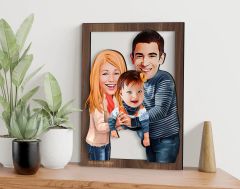 BK Gift Kişiye Özel Aile Karikatürlü 3D Ahşap Tablo-2, Aileye Hediye, Babaya Hediye, Anneye Hediye