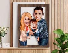 BK Gift Kişiye Özel Aile Karikatürlü 3D Ahşap Tablo-2, Aileye Hediye, Babaya Hediye, Anneye Hediye