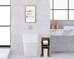 BK Home Doğal Masif Ahşap Tuvalet Kağıtlığı ve Dekoratif Retro Ahşap Tablo Seti-11