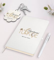 Kişiye Özel Türkçe Öğretmeni Beyaz Defter Kalem ve Anahtarlık Hediye Seti-1