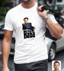 Kişiye Özel Godfather Baba Karikatürlü Beyaz T-Shirt-8