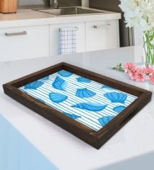 BK Gift Deniz Kabukları Tasarımlı Doğal Ahşap Tepsi-2