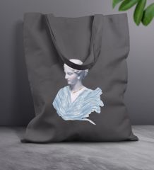 BK Gift Modern Art Tasarımlı-1 Antrasit Kumaş Bez Çanta, Baskılı Omuz Çantası, Alışveriş Çantası, Anneye Hediye