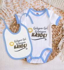 BK Kids Geliysen Gel Tasarımlı Mavi Bebek Body Zıbın ve Mama Önlüğü Hediye Seti-1