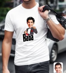 Kişiye Özel Godfather Baba Karikatürlü Beyaz T-Shirt-7