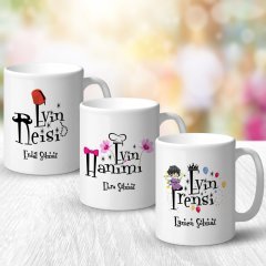 Kişiye Özel 3'lü Evin Reisi Hanımı Prensi Tasarımlı Beyaz Kupa Bardak Takımı