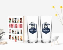 Kişiye Özel Renkli Baskılı Denizci Tasarımlı İkili Rakı Bardağı ve Rakı Cep Kitabı Hediye Seti-1