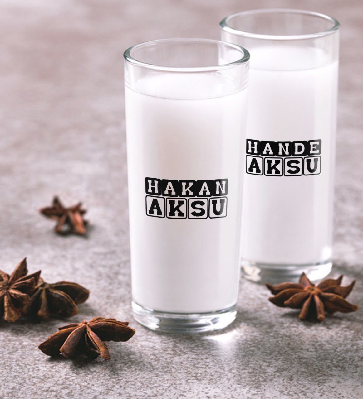 Kişiye Özel Renkli Baskılı İsimli İkili Rakı Bardağı Seti-30