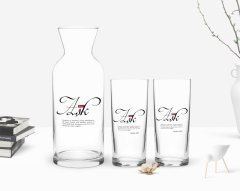 Kişiye Özel Renkli Baskılı Mânâ Aşk Tasarımlı İkili Rakı Bardağı ve Karaf Hediye Seti-1