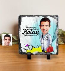 Kişiye Özel Bay Doktor Karikatürlü Dekoratif Doğal Taş - 6