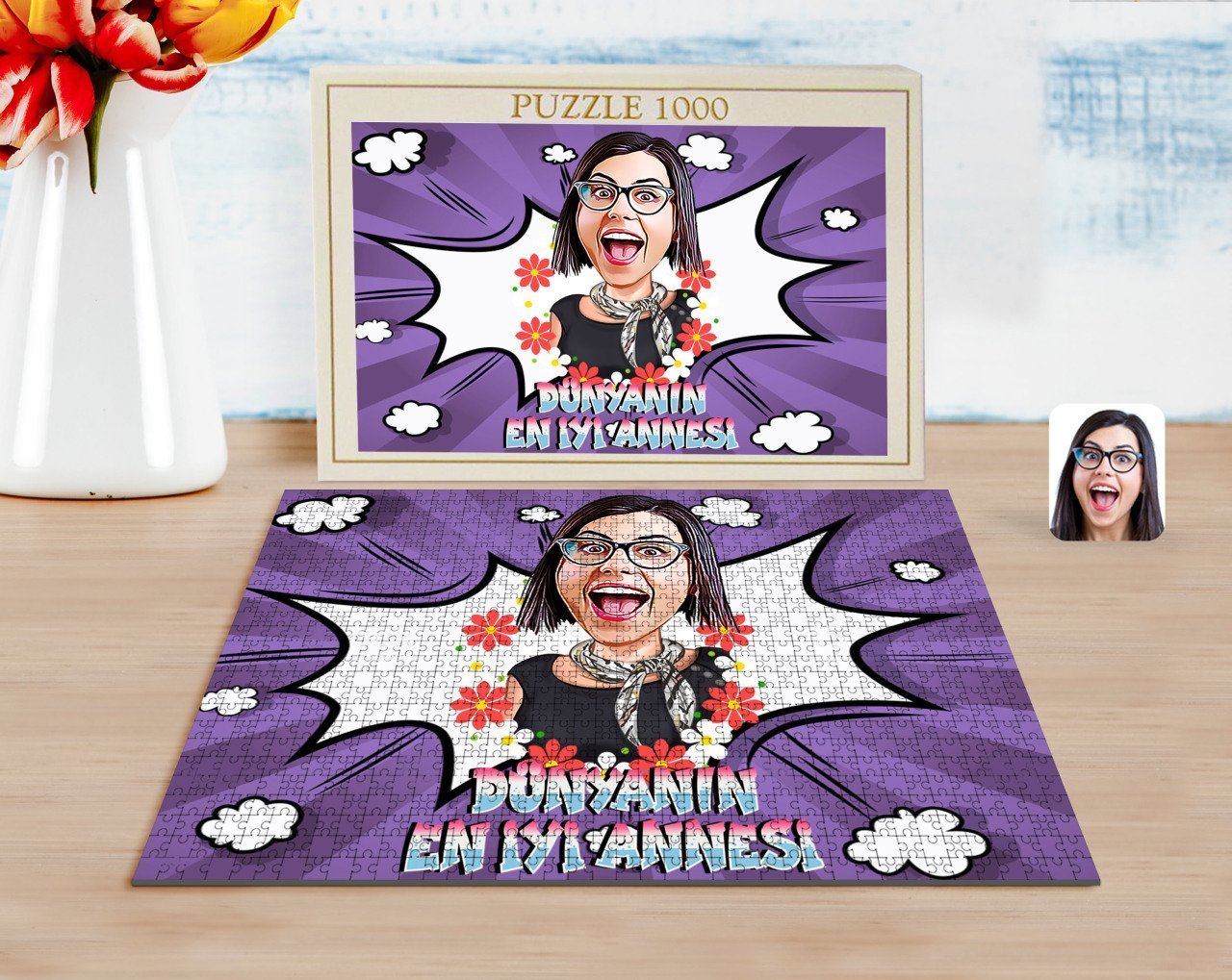 Kişiye Özel Dünyanın En İyi Annesi Karikatürlü 1000 Parça Profesyonel Puzzle-1