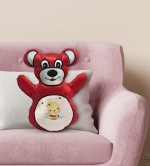 BK Gift Sevimli Arı Tasarımlı Kırmızı Ayıcık Yastık-2