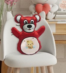 BK Gift Sevimli Arı Tasarımlı Kırmızı Ayıcık Yastık-2