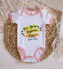 BK Kids Kişiye Özel Pembe Bebek Body Zıbın - Model 40