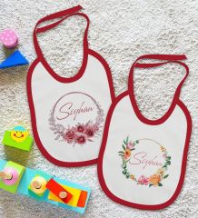 BK Kids Kişiye Özel Çiçek Tasarımlı 2’li Kırmızı Mama Önlüğü-1