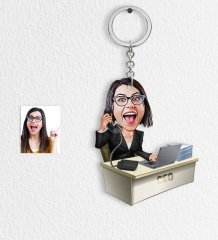Kişiye Özel Bayan CEO Karikatür Anahtarlık - 1