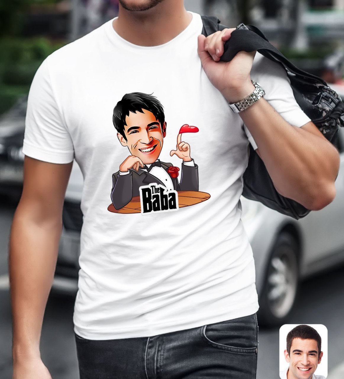 Kişiye Özel Godfather Baba Karikatürlü Beyaz T-Shirt-6