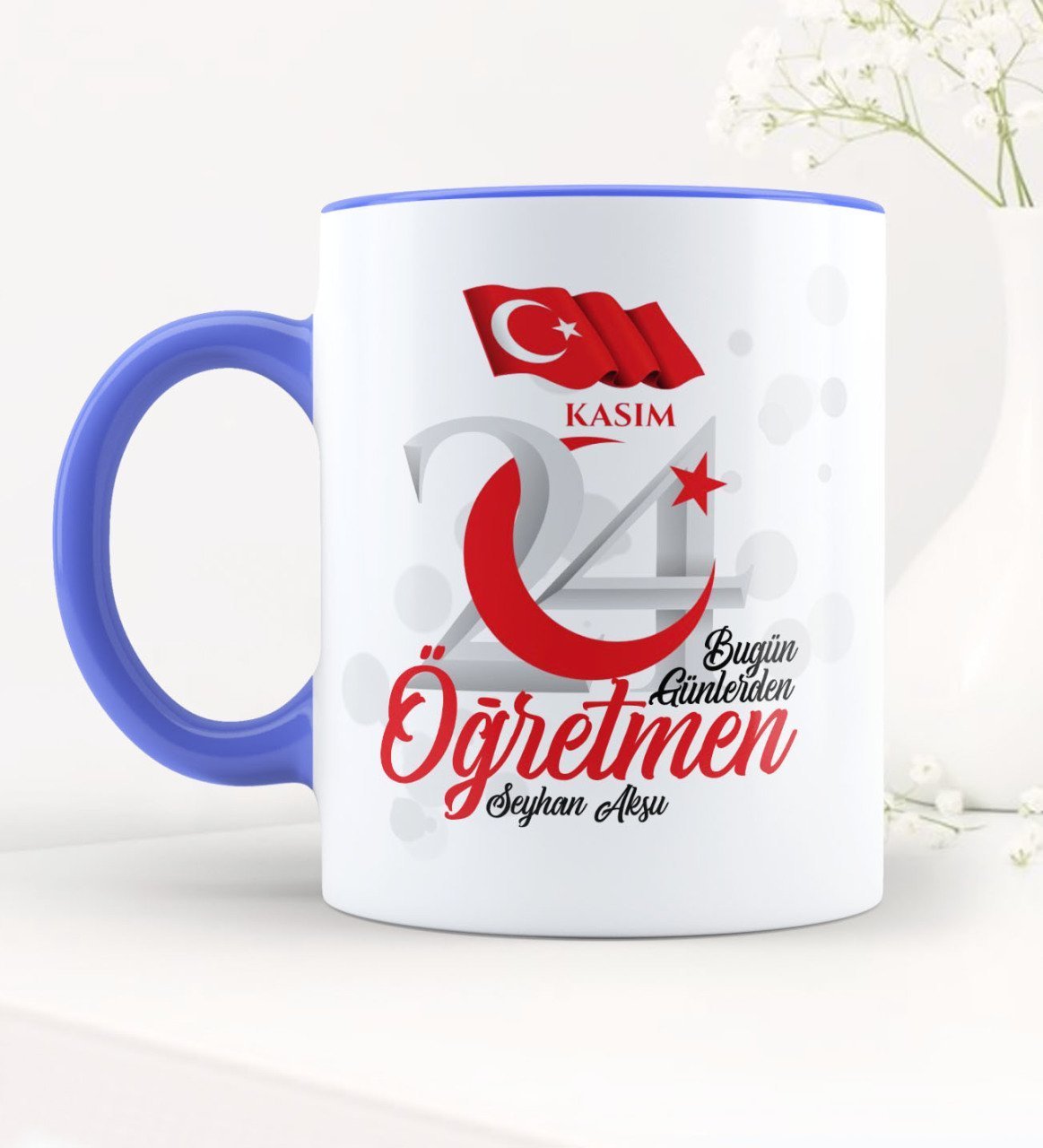Kişiye Özel Bugün Günlerden Öğretmen Mavi Kupa Bardak - 2
