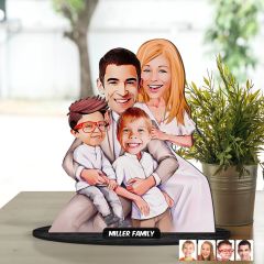 Kişiye Özel Aile Karikatürlü Ahşap Biblo Model-23 Babaya Hediye, Anneye Hediye, Ev Hediyesi