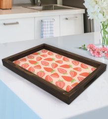 BK Gift Çilek Tasarımlı Doğal Ahşap Tepsi-1