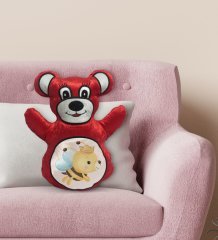 BK Gift Sevimli Arı Tasarımlı Kırmızı Ayıcık Yastık-1
