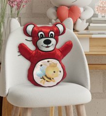BK Gift Sevimli Arı Tasarımlı Kırmızı Ayıcık Yastık-1