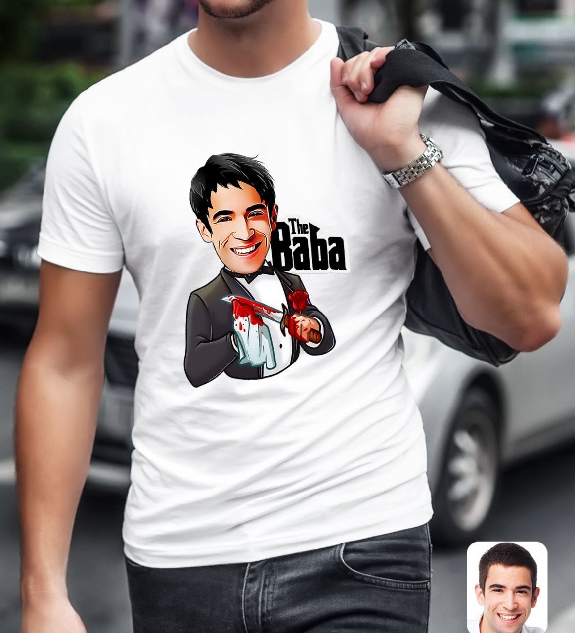 Kişiye Özel Godfather Baba Karikatürlü Beyaz T-Shirt-5