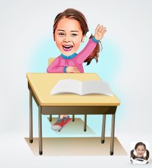 Kişiye Özel Kız Öğrenci Tasarımlı Dijital Karikatür-1