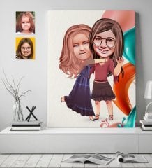 Kişiye Özel Kız Kardeşler Karikatürlü Kanvas Tablo 70x100cm-6