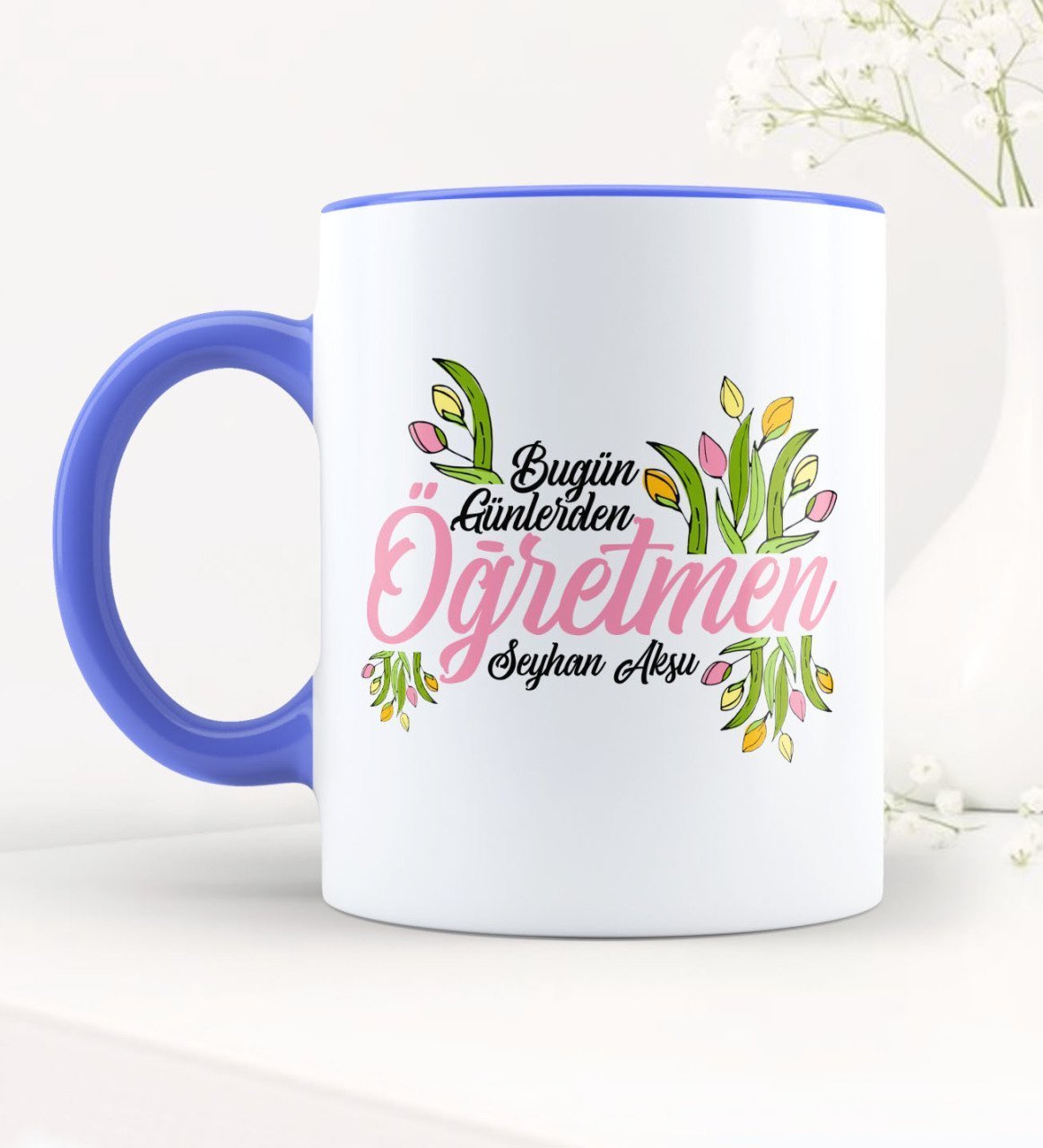 Kişiye Özel Bugün Günlerden Öğretmen Mavi Kupa Bardak - 1