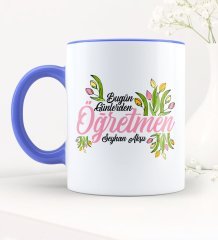 Kişiye Özel Bugün Günlerden Öğretmen Mavi Kupa Bardak - 1