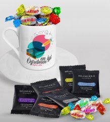 Kişiye Özel En İyi Öğretmen Türk Kahvesi Fincanı Selamlique Karışık Türk Kahvesi ve Haribo Şeker Hediye Seti-3