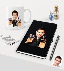 Kişiye Özel Bay Avukat Karikatürlü Siyah Defter Kalem Kupa Seti - 3