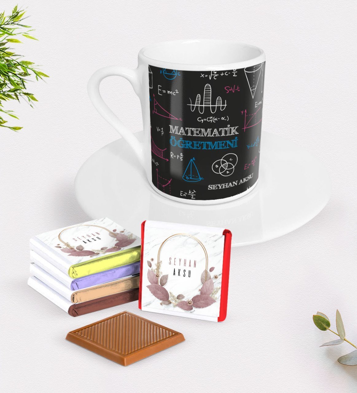 Kişiye Özel Matematik Öğretmeni Türk Kahvesi Fincanı ve Çikolata Hediye Seti-11