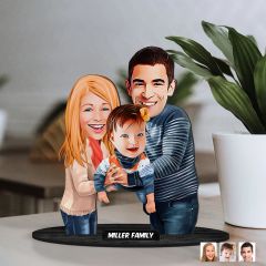 Kişiye Özel Aile Karikatürlü Ahşap Biblo Model-21 Babaya Hediye, Anneye Hediye, Ev Hediyesi