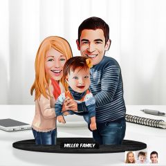 Kişiye Özel Aile Karikatürlü Ahşap Biblo Model-21 Babaya Hediye, Anneye Hediye, Ev Hediyesi