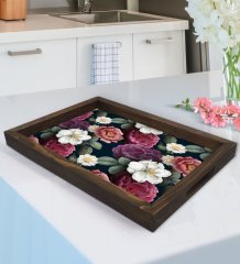 BK Gift Çiçekler Tasarımlı Doğal Ahşap Tepsi-6