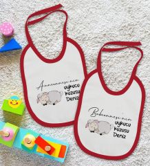 BK Kids Kişiye Özel Anneanne ve Babaanne Tasarımlı 2’li Kırmızı Mama Önlüğü-2