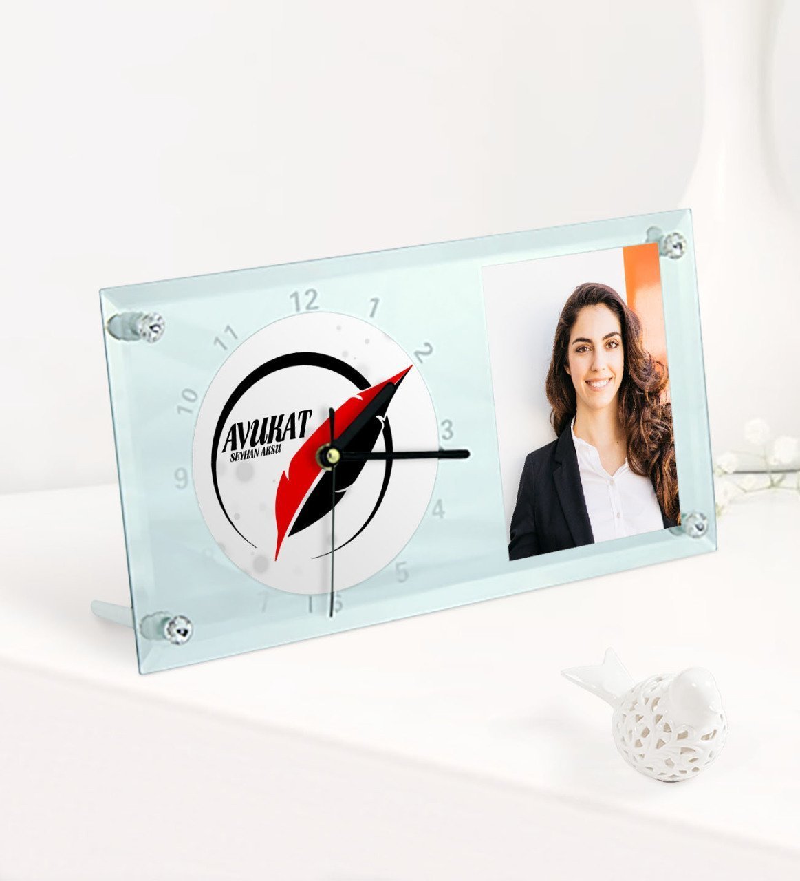 Kişiye Özel Avukat Temalı Masaüstü Cam Saat - 13