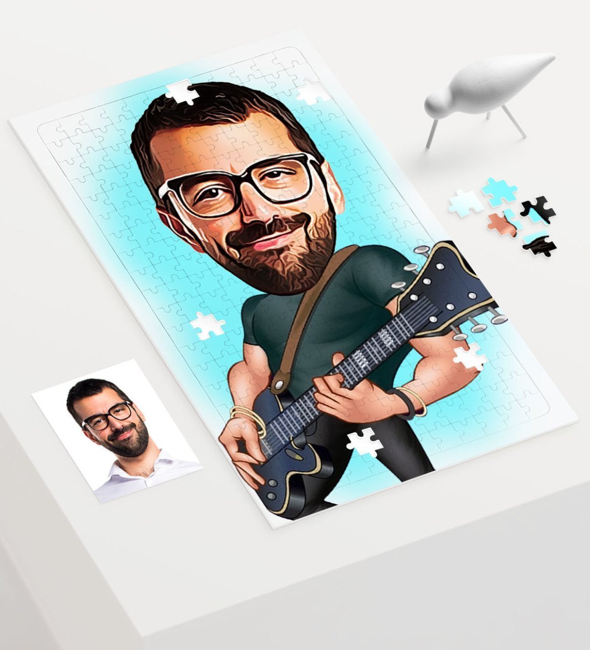 Kişiye Özel Bay Gitarist Karikatür 240 Parça A3 Puzzle - 1