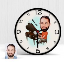 Kişiye Özel Piyanist Karikatür Ahşap Duvar Saati - 1