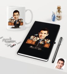 Kişiye Özel Bay Avukat Karikatürlü Siyah Defter Kalem Kupa Seti - 2