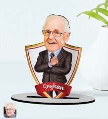 Kişiye Özel İsimli Dede Karikatürlü Ahşap Biblo Model-1