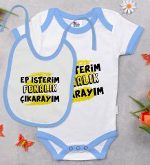 BK Kids Ep İsterim Tasarımlı Mavi Bebek Body Zıbın ve Mama Önlüğü Hediye Seti-6
