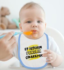 BK Kids Ep İsterim Tasarımlı Mavi Bebek Body Zıbın ve Mama Önlüğü Hediye Seti-6