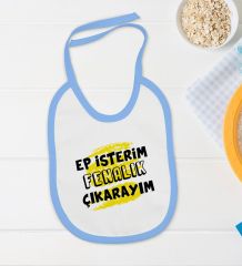 BK Kids Ep İsterim Tasarımlı Mavi Bebek Body Zıbın ve Mama Önlüğü Hediye Seti-6