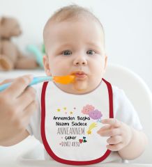 BK Kids Kişiye Özel Anneanne ve Babaanne Tasarımlı 2’li Kırmızı Mama Önlüğü-1
