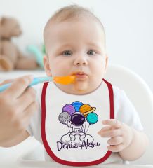 BK Kids Kişiye Özel Sevimli Astronot Tasarımlı Kırmızı Bebek Mama Önlüğü-2