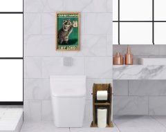 BK Home Doğal Masif Ahşap Tuvalet Kağıtlığı ve Dekoratif Retro Ahşap Tablo Seti-6